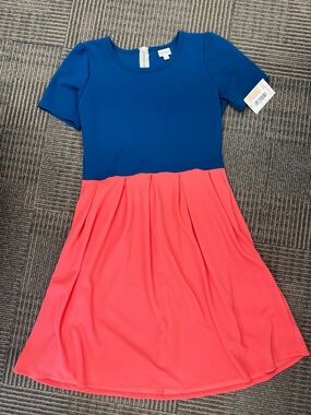 NWT LuLaRoe Amelia Blue Pink Color-block Dress Sz XL